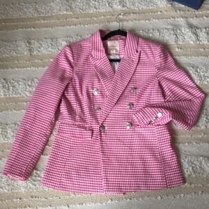 Autres Filles Double Breasted Pink White Preppy Gingham Houndstooth Blazer Small